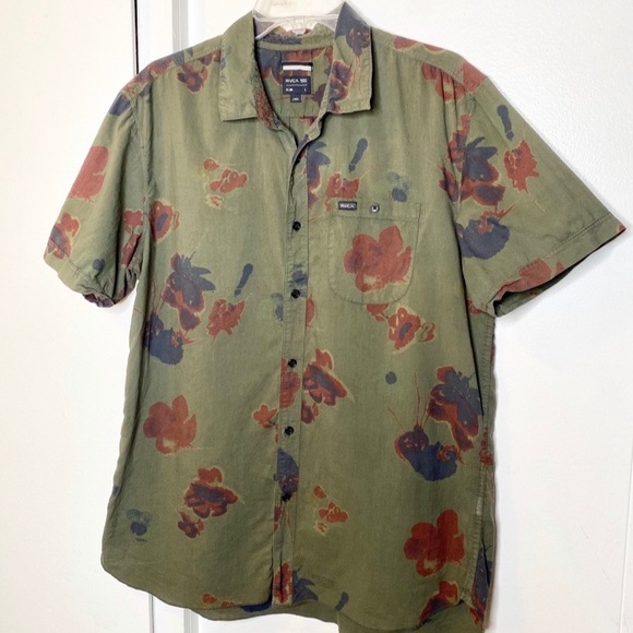 RVCA Other - RVCA Olive Green Floral Button Down Shirt L